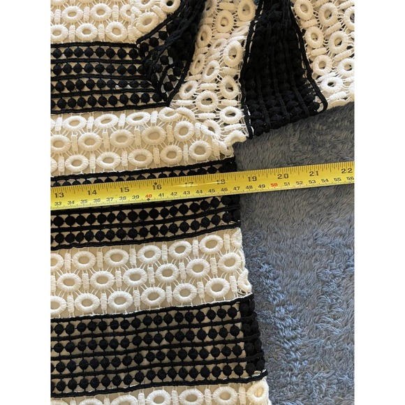 TALBOTS Women Size S Stripe Eyelet Lace Overlay Pullover Top Neutral Ivory/Black - Picture 6 of 6